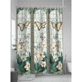 thumbnail image 5 of Retro Window Flowering Shower Curtain, Teal Floral Butterfly Waterproof Shower Curtain Set with 12 Hooks Lightweight Washable Fabric Shower Curtains for Bathroom 72x84 Inches, 5 of 6