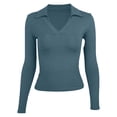 thumbnail image 2 of LiuXxxx Women's Long Sleeve Crew Neck Slim Fit Casual Basic Soft Tee Navy L, 2 of 8