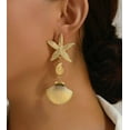 thumbnail image 4 of Trendy pierced 3" gold starfish and shell dangle earrings, 4 of 4