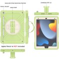 thumbnail image 4 of 3-Layer Kids Case for iPad 10.2" 2019/2020/2021, Durable Sturdy Protection Silicone PC Case with Swivel Stand, Hand Strap and Shoulder Strap + Pencil Holder with Charging Port Lid - Greenwhite, 4 of 13