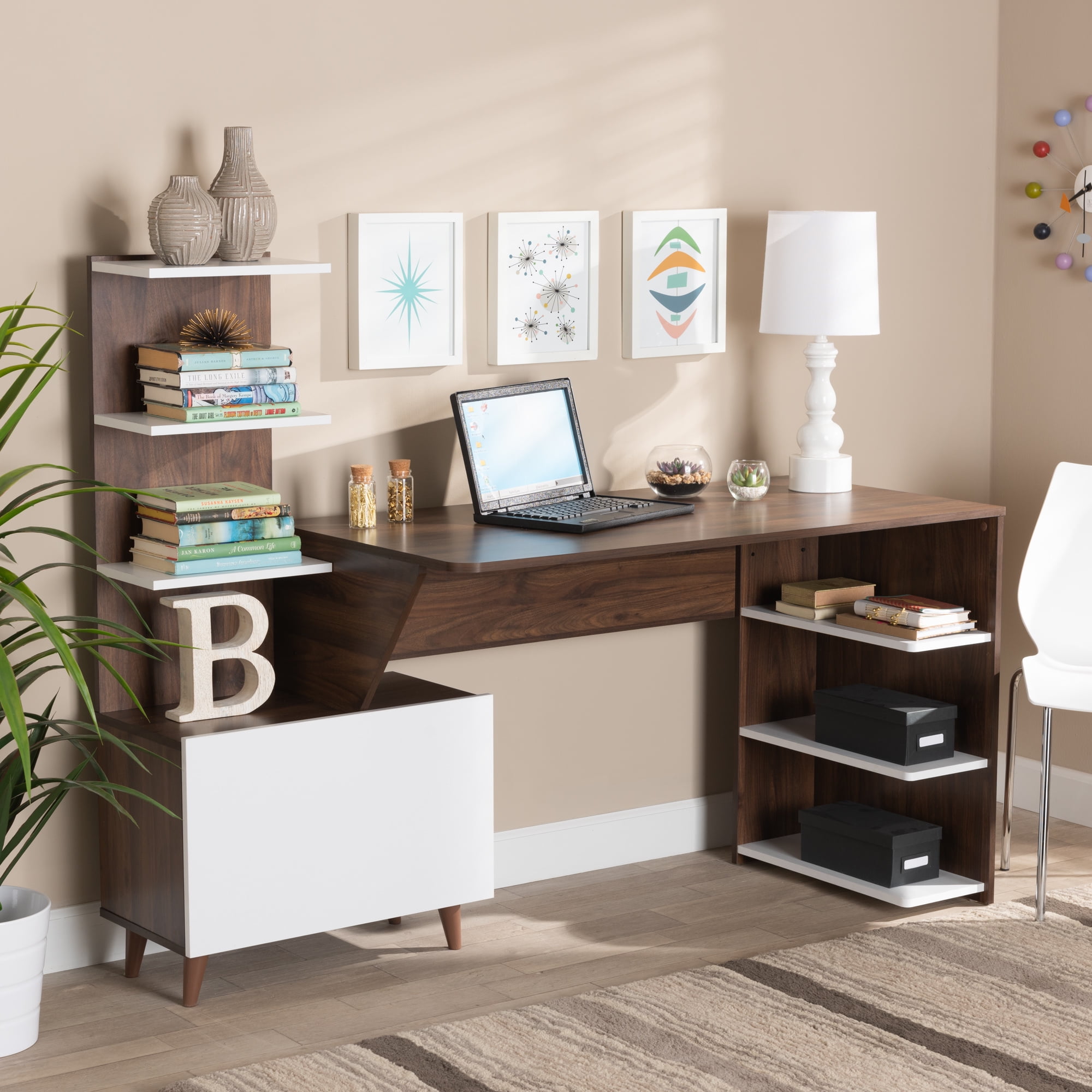 Baxton Studio Tobias Contemporary 23.6 in MDF Portable Computer Desk with  Storage, White/Walnut Brown - Walmart.com