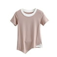 thumbnail image 2 of Fiudx Tops para Mujer Top de Cuello Redondo de Manga Corta de Color Sólido Informal y de Moda para Mujer, 2 of 7