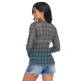thumbnail image 2 of Ice Silk Mesh Long Sleeve Top Cooling Comfort Women's Crewneck Mesh Tops Casual Shirt Dark Green Geometric Flowers X-Large, 2 of 6