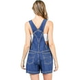 thumbnail image 3 of Revolt Women's Juniors Retro Nineties Denim Twill Short Overalls (Medium Stone Wash, Medium), 3 of 3