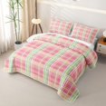 thumbnail image 3 of Castle Fairy Boho Pastel Plaid Quilt King 3 Pieces,Abstract Multi-Line Grid King Coverlet Set,Pink Mint Yellow,1 Bedspread and 2 Pillowcases, 3 of 7
