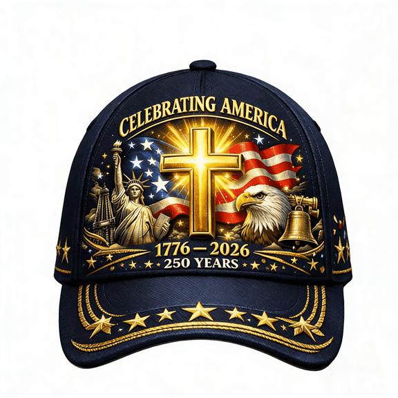 250th Anniversary USA Hat 1776-2026, Patriotic Baseball Cap with Eagle & Liberty & Cross, Adjustable Denim Cap