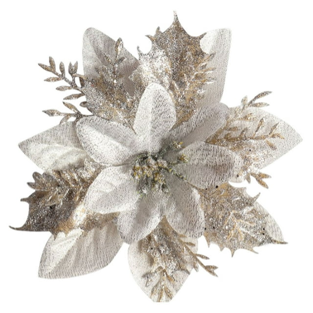 Cateissary Decoración de flores artificiales de Navidad con purpurina, adorno de árbol de Navidad brillante, accesorios de diseño de fiesta para sala de Kits de decoración para fiestas Plata Cateissary HA069938-01