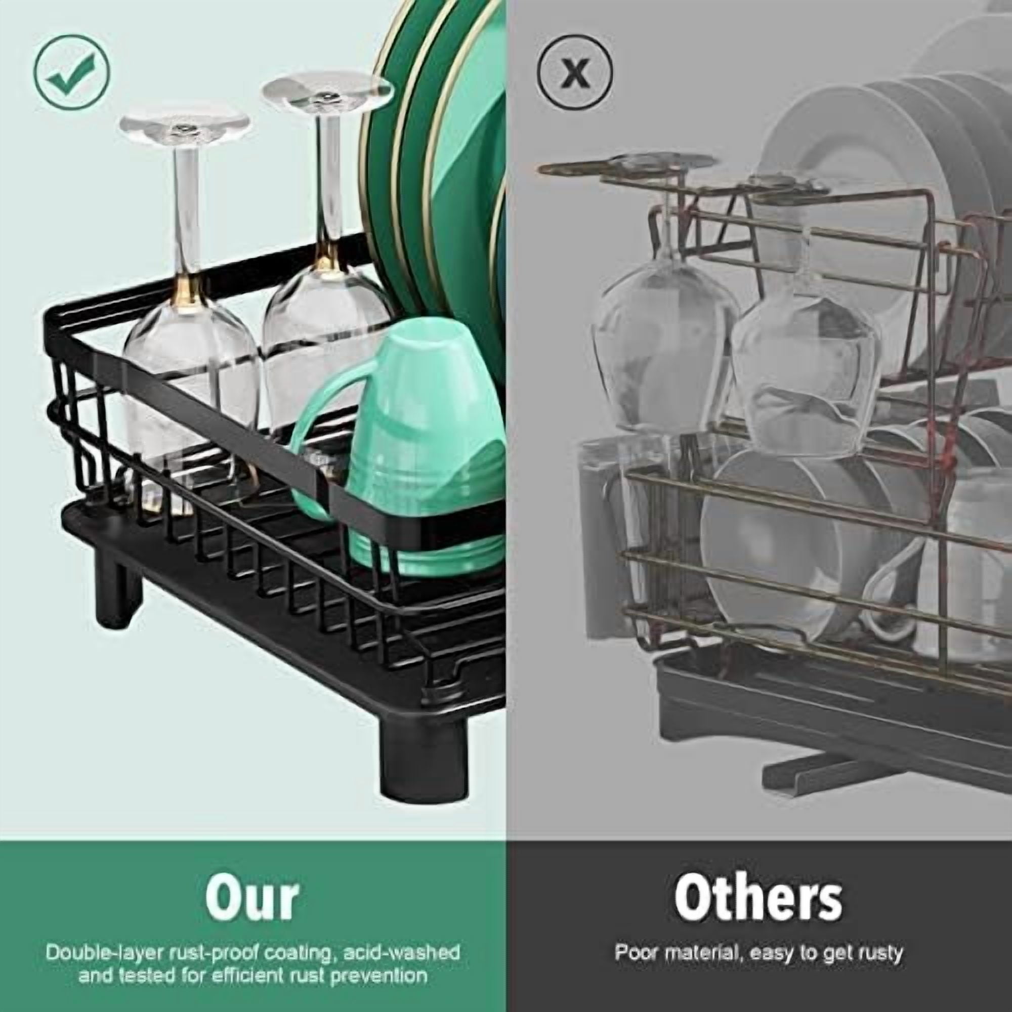 Dish Drying Rack, Dish Rack, Stainless Steel Dish Racks for Kitchen Counter, Dish Drainer with Removable Utensil Holder, Drainboard (Black,13''W x 17''L)