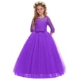 thumbnail image 3 of Pounoo Womens Dresses 3/4 Sleeve Floral Embroidery Bow Waist Tulle Skirt Loose Fit Breathable Stretchy Pullovers Elegant Party Style (Not for Adults) Gift, 3 of 6