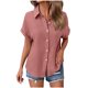 thumbnail image 5 of Auralook Women Solid Blouses Short Sleeve Button Down Shirts Turndown Collar Business Casual Dressy Work Tops Summer Spring Clothes, 5 of 8