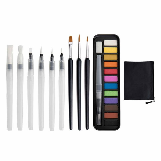 12 Colores Vívidos Solicitud de Pintura Acuarela Sólida Dibujo de Dibujo Pen Nylon Cepillo Portable Premium para Dibujar Pintura
