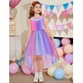 thumbnail image 3 of Arshiner Girls Chic Dresses Formal Sleeveless Contrast Mesh High Low Dress with Belt Party Wedding, 3 of 6