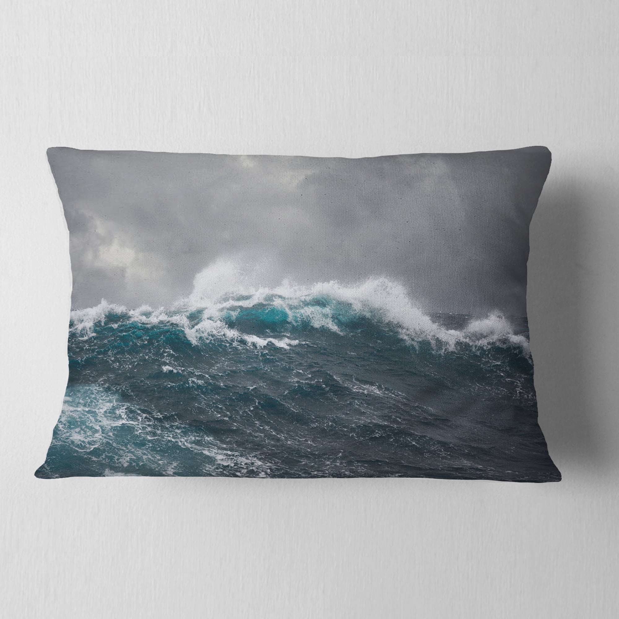 Designart Roaring Waves under Cloudy Sky - Seascape Throw Pillow - 12x20