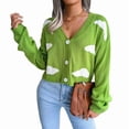 thumbnail image 2 of Women'S Casual Elegant Cloud Print Cropped Button Front Long Sleeve V Neck Knit Cardigan Green L, 2 of 10