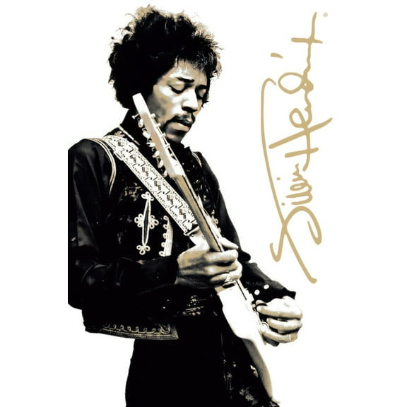 Jimi Hendrix - Music Poster (Playing Guitar - Signature) (Size: 24" x 36")