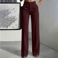 thumbnail image 2 of Women's Pinstriped Corduroy High Waist Wide Leg Pants, Button Zipper Closure Side Pocket Solid Trousers, Soft Retro Bottoms for Daily Office | TruHer,Wine XL, 2 of 8