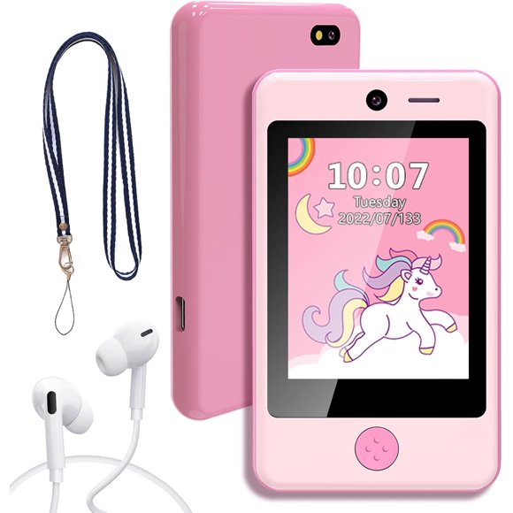 SHILIU-Kids Smartphone with Music Game, 3.8 Inch Large Touchscreen Mini Pad Toy with MP3 Dual Cameras 16 Game Calculator Pedometer Flashlight Small Phone Present for 4-12 Girls Boys Gifts（Pink）
