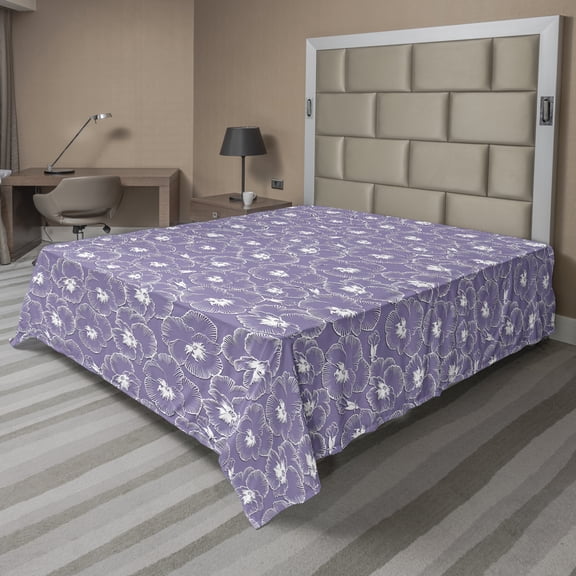 Ambesonne Floral Flat Sheet, Pastel Violets of Meadow, California King, Mauve White