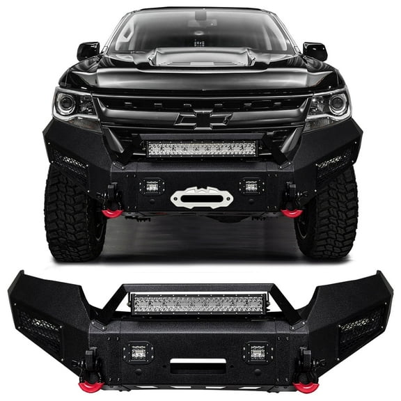Vijay Compatible with 2015-2016-2017-2018-2019-2020-2021-2022 Chevrolet Colorado Front Bumper with LED SpotLights and D-Rings and Winch Plate
