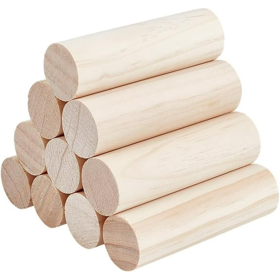 10Pcs 3.9x1.1 Inch Wood Round Sticks Blank Round Dowels Rods Unfinished Wooden Dowel Rods Round Dowels Strips Unfinished Wooden Strips Wood Sticks for DIY Crafts Building Model Home Decor