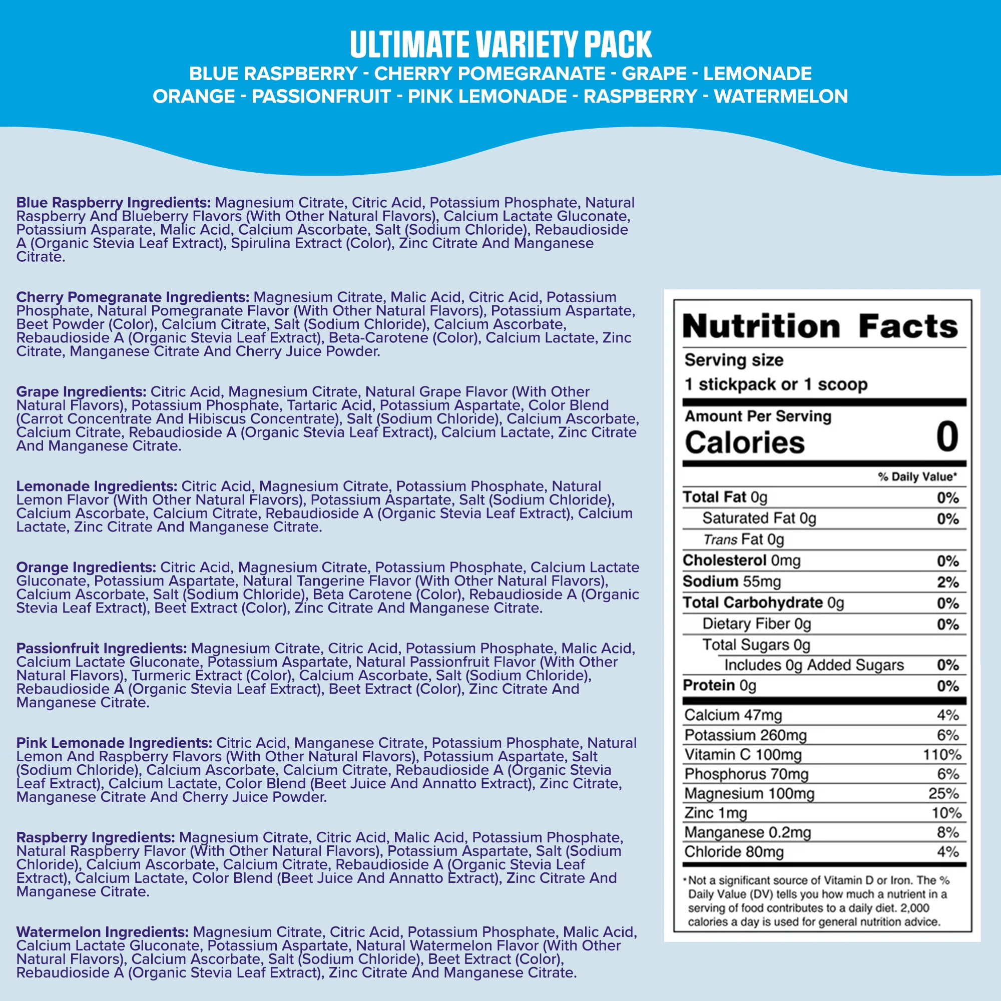 Ultima Replenisher Daily Electrolyte Powder Drink Mix, Sugar-Free, Ultimate Variety, Keto Friendly, 36 Stickpacks