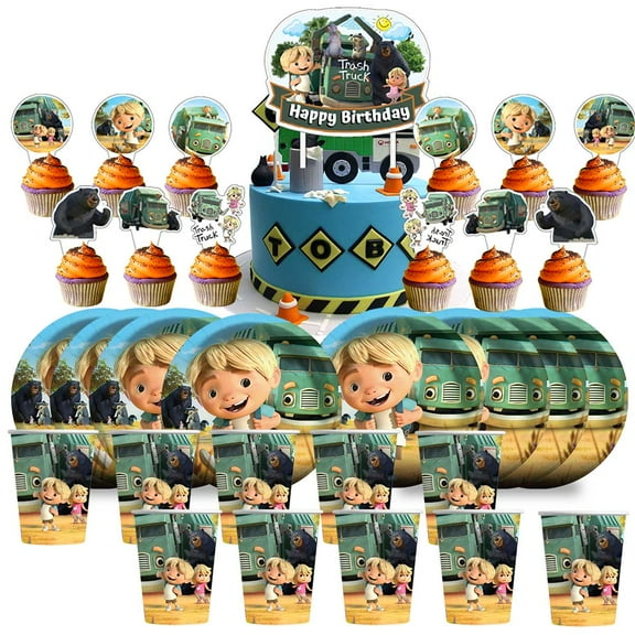 Trash Truck Birthday Cups Party Supplies Plates Fans Decorations Cake Topper Decor