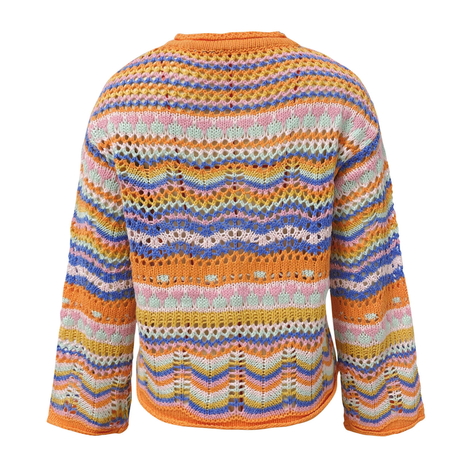 ZHAGHMIN Open Knit Sweater Ladies Striped Sweater Loose Rainbow