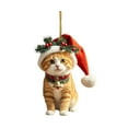 thumbnail image 2 of Herunwer Cat Wearing Wreath 2D Flat Car Rear View Mirror Accessories Christmas Tree Ornament Decoration Hanging Charm Interior Rearview Pendant Decor Gift, 2 of 6