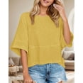 thumbnail image 3 of Czanzd Women's 3/4 Sleeve Crewneck T-Shirt Loose Fit Solid Color Casual Summer Tee(Yellow,L), 3 of 5