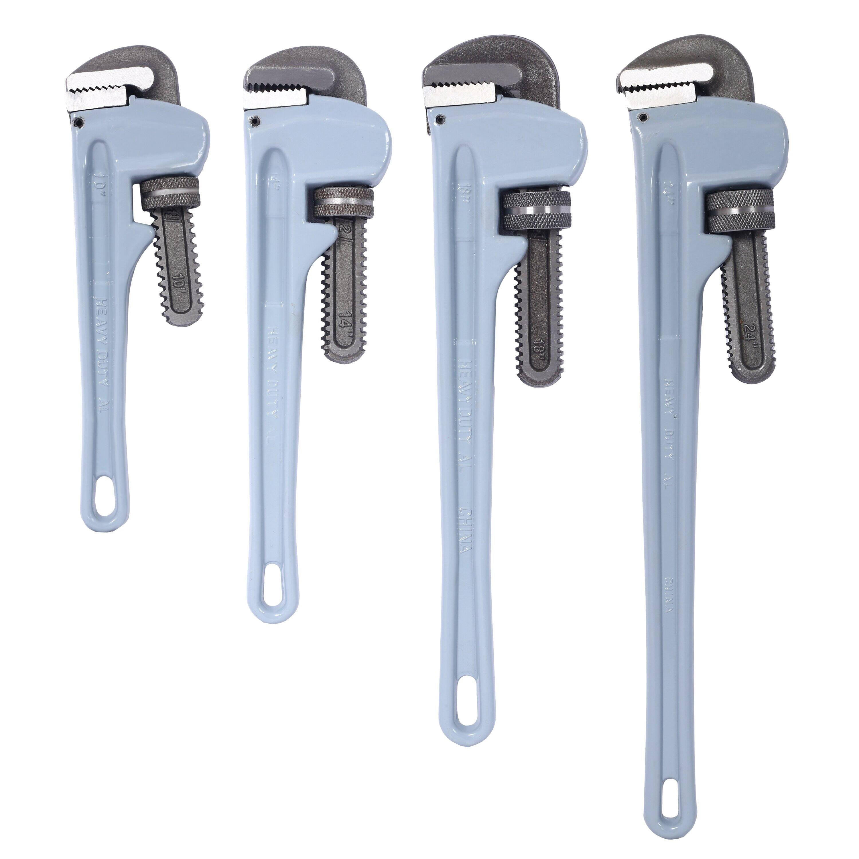 4-Piece Aluminum Pipe Wrench Set (10"/14"/18"/24"), Lightweight Alloy Construction, Adjustable Jaw Plumbing Tools