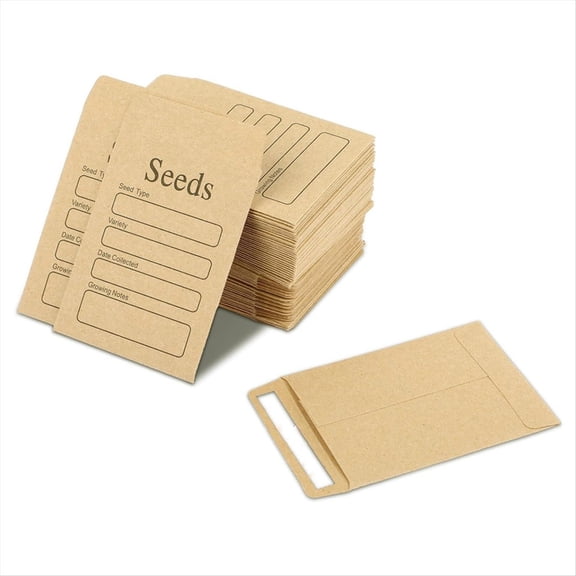 Quaqdae 100 Pcs Seed Envelopes 3.54 x 2.36 Inch Brown Kraft Paper Packets Resealable Self Sealing