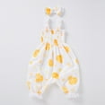 thumbnail image 2 of Odeerbi 0-1 Years Infant Girls Summer Rompers Lemon Print Ruffle Satin Jumpsuit Leisure Lantern Overall Pants Haren Pants with Headband Set, 2 of 9