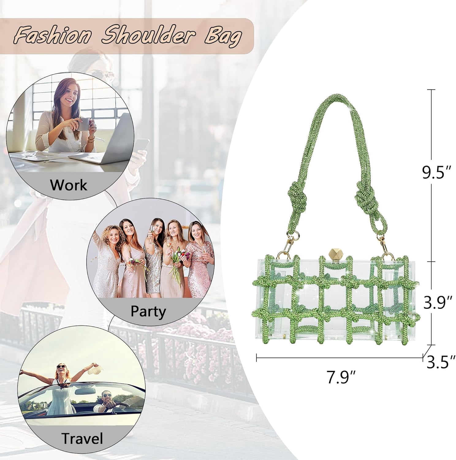 SQDWYGG Clear Acrylic Purse Bag with Rhinestones Clutch Purse Evening Clutches for Wedding and Party,1,1,1,Green,Acrylic,Green,Top-Handle Bag,Small