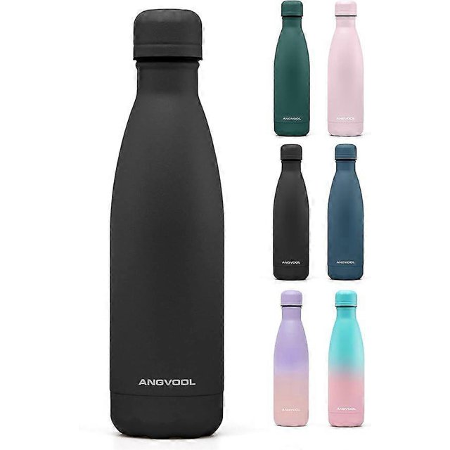 Insulated Water Bottle, Stainless Steel Metal Thermos Flask for Hot and Cold Drinks, Leak-Proof BPA Free Drinking Bottle for Kids or Adults (Black, 50