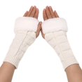 thumbnail image 1 of Guantes sin dedos tejidos para mujer, calentadores de brazo peludos con orificio para el pulgar para Otoño Invierno, 1 of 5