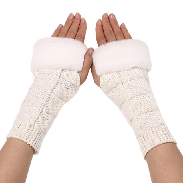 Guantes sin dedos tejidos para mujer, calentadores de brazo peludos con orificio para el pulgar para Otoño Invierno
