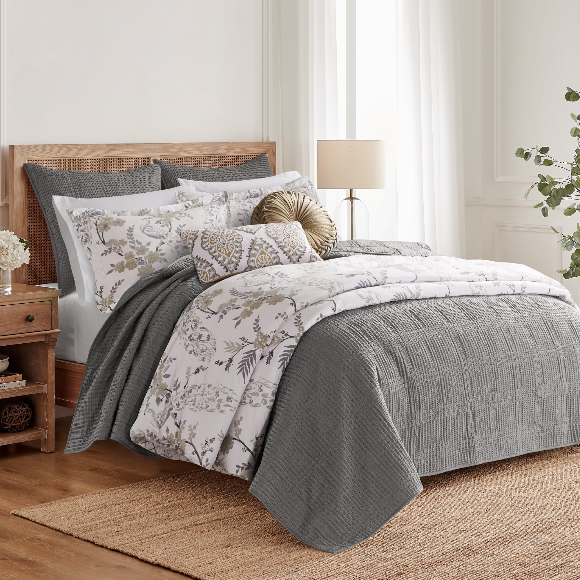 Levtex Home - Cloud Waffle Quilt Set - Full/Queen Quilt and Two Standard Shams - Waffle Textured - Grey - Quilt (88x92in.) and Shams (20x26in.) - Reversible - Cotton