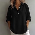 thumbnail image 2 of Purcolt Women's Linen Button Shirt Long Sleeve Loose Blouse with Pocket for Summer Travel Beach Work Outfits Solid Work Business Casual Tops, 2 of 6