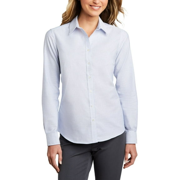 Just Blanks Ladies SuperPro Oxford Stripe Shirt, Oxford Blue/ White, 4XL