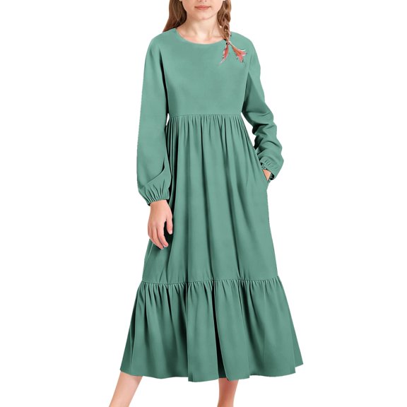 LWNYDPLSD Long Sleeve Maxi Dress Plus Size Dresses Winter Party Dress Black Short Dress Club Outfit Toddler Clothes for Girls Newborn Outfit, Green 8-9 Years