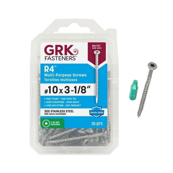 GRK 61737#10 x 3-1/8" R4 305 Stainless Steel Multi-Purpose Screws 70 Count