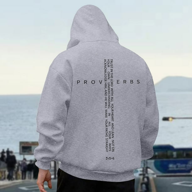 MHFRRA Sudadera con Capucha para Hombre, con Estampado Gráfico de Verso Retro, Media Cremallera, para Uso Informal Gris claro