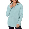 thumbnail image 3 of Zedker Womens Long Sleeve Quarter Zip Pullover Sweater Casual Loose V Neck Collared Ribbed Knit Jumper Tops with Pockets Blue XL, 3 of 10