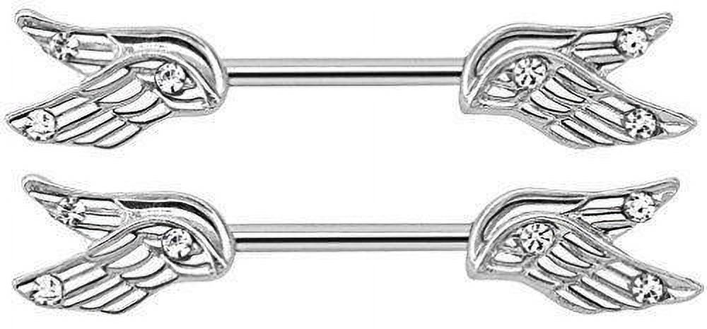 Nipple Ring Split Angel Wings CZ Surgical Steel Nipple Bar Sold as a pair