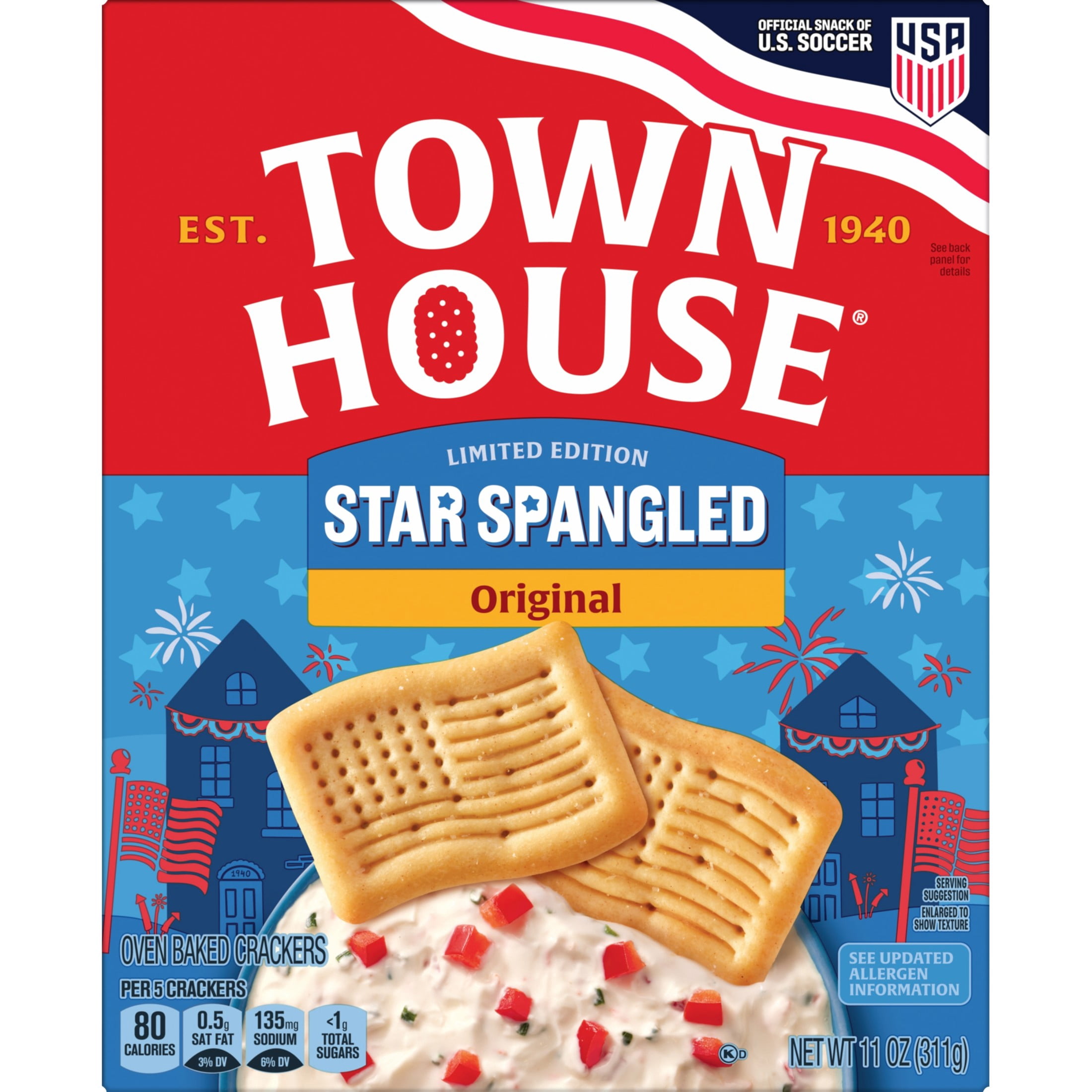 Town House Star-Spangled Original Oven Baked Crackers, Party Snacks, 11 oz