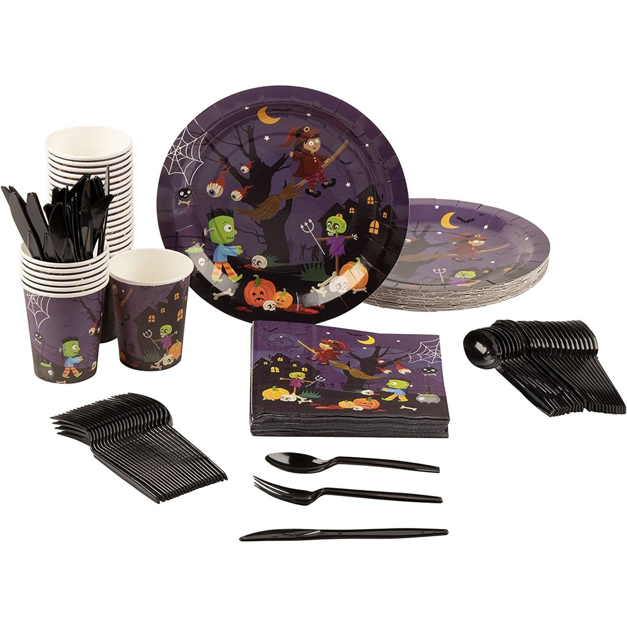 Serves 24 Halloween Party Supplies, Witch & Monster Tableware Kit for