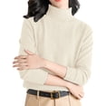 thumbnail image 5 of Yigetop Fall Sweaters for Women, A Lady's Semi High Neck Long Sleeved Textured Printed Knitted Base Layer with A Loose inner Sweater Light Sweaters for Women Beige L, 5 of 9