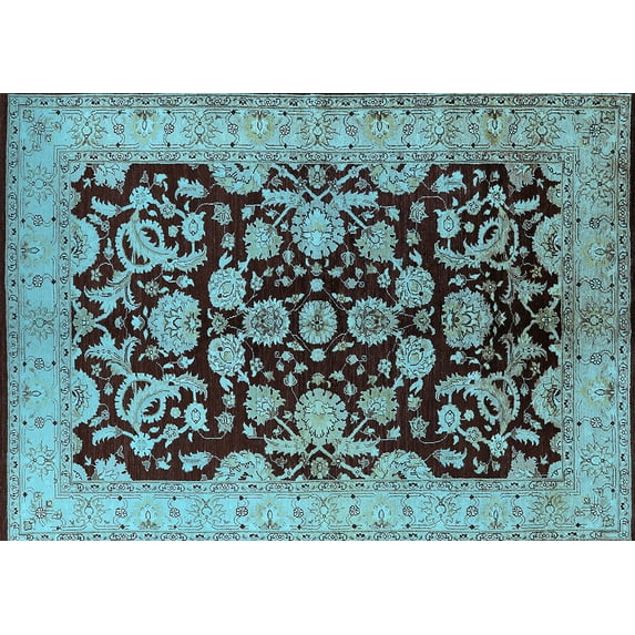 Ahgly Company Indoor Rectangle Oriental Light Blue Industrial Area Rugs, 7' x 10'