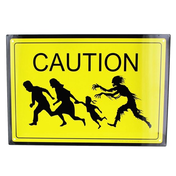 Caution Zombies Tin Sign