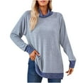 thumbnail image 1 of Timegard Tops for Women High Neck Long Sleeve Side Split Color Block Tshirts Fall Casual Loose Tops, 1 of 6
